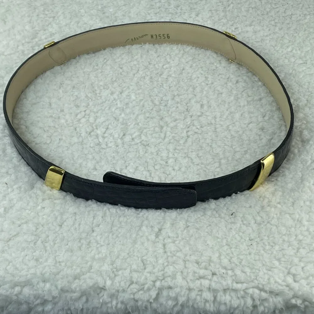 Calderon Belt Womens Sz 28-29 Black Gold Buckle Vintage M3556